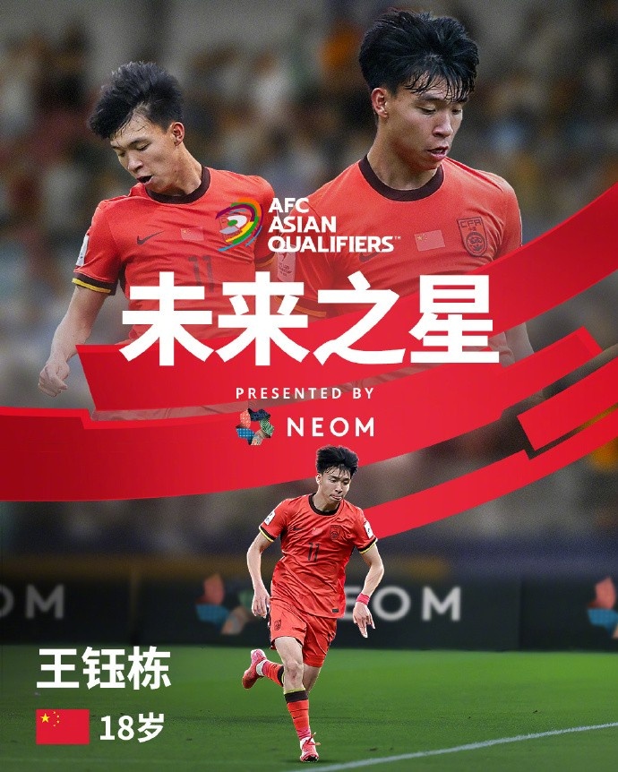  亞洲杯官方社媒發(fā)布王鈺棟個(gè)人海報(bào)：青年軍的旗幟，飄揚(yáng)在前哨